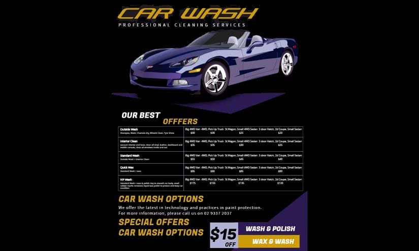 Car Washing & Detailing Service List Design Ideas