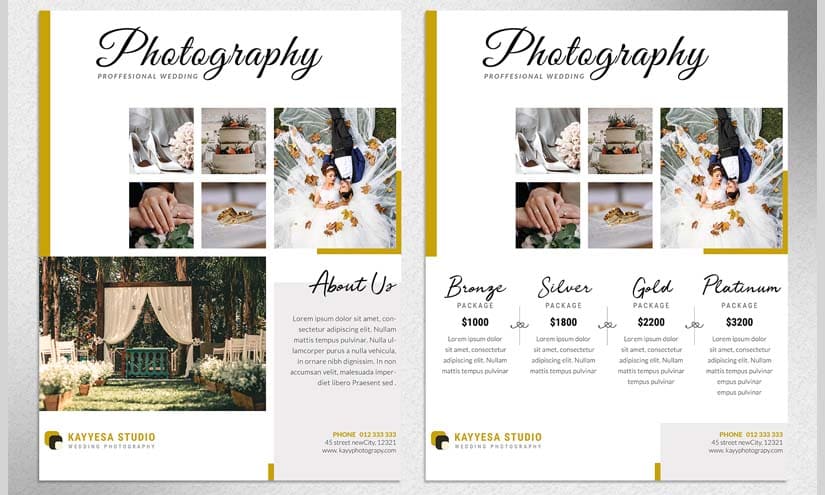 Wedding Photography Service List Design